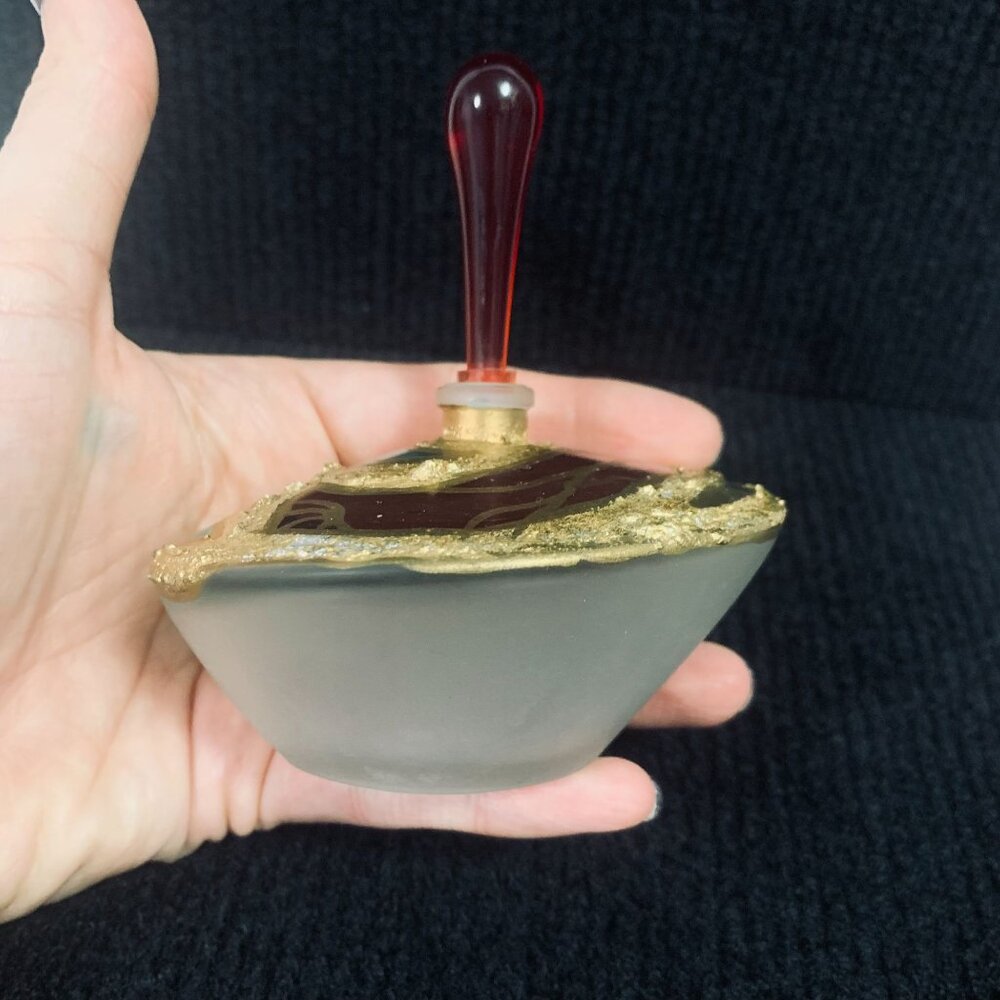 Vintage Punto Arte Italy Frosted Glass Red Gold Textured Perfume Bottle Stopper - Picture 4 of 10